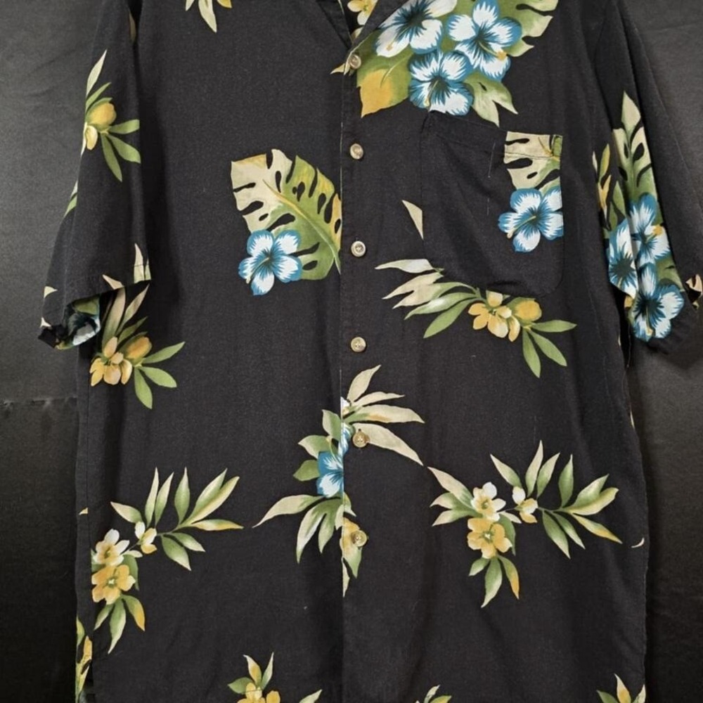 Island‎ Blue Hawaiian Shirt Floral Print Tropical Resort Wear Medium